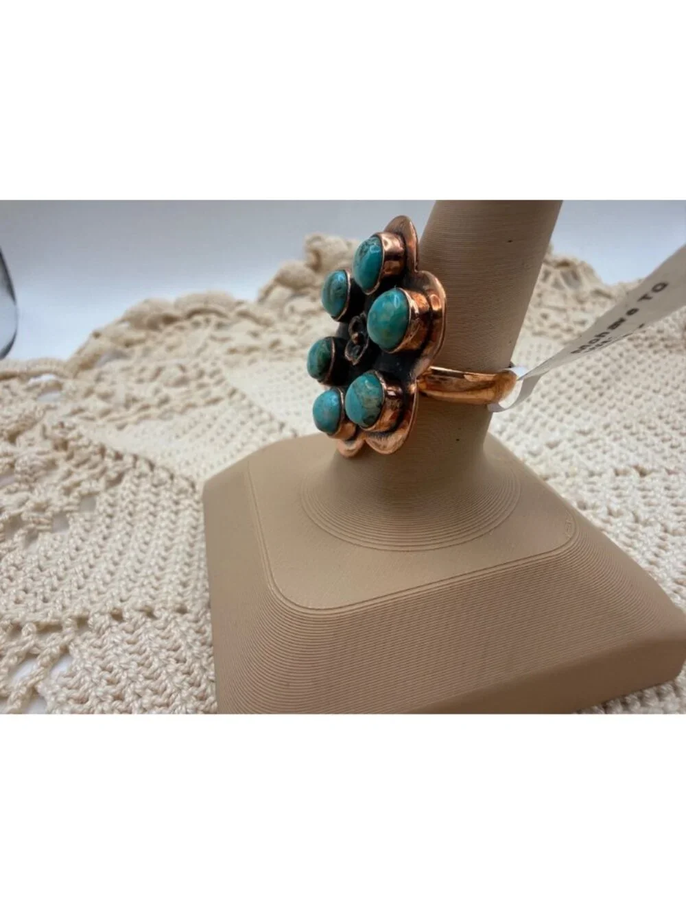 Artisan crafted Mohave Turquoise Copper Cluster Flower Ring Adj Rustic Boho 10g
